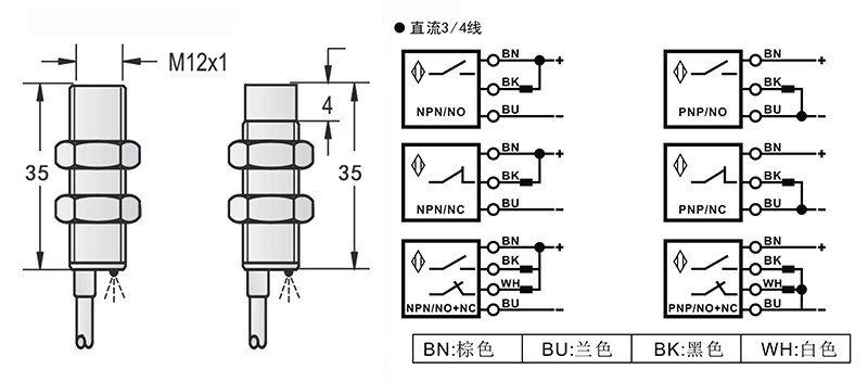 M12-35mm圆柱型接近传感器出线式