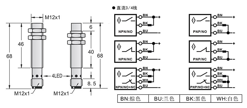 M12-M12金属感应面接近开关